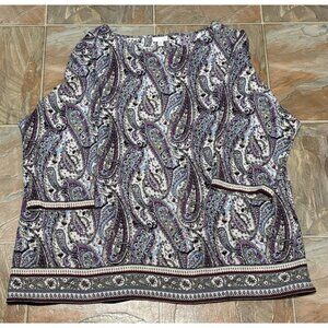 J. Jill Purple Blue Paisley Tunic Top Size 3x Women’s Drape Back 3/4 Sleeve